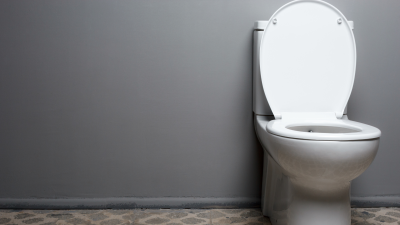 White toilet against gray wall