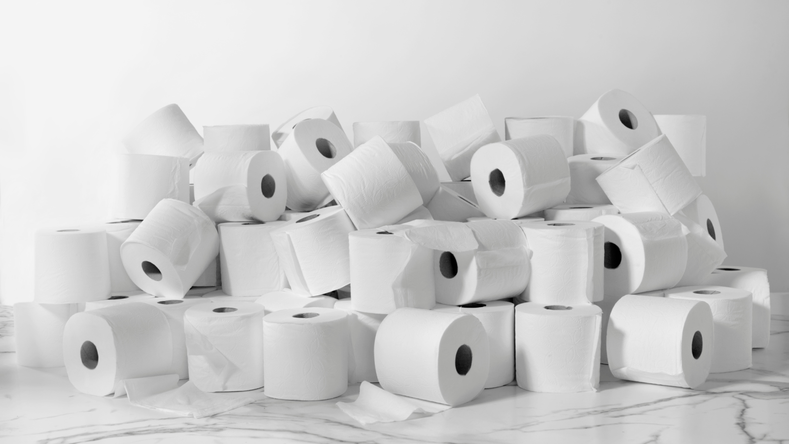 Stack of single ply toilet paper